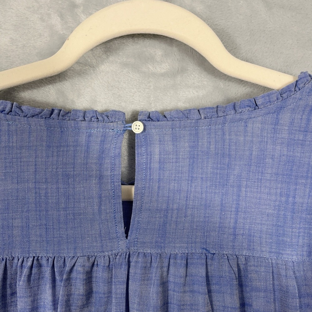LOFT Crochet Lace Top Blouse L Blue Chambray 3/4 Bell Sleeve Boho‎ Peasant - Picture 9 of 12